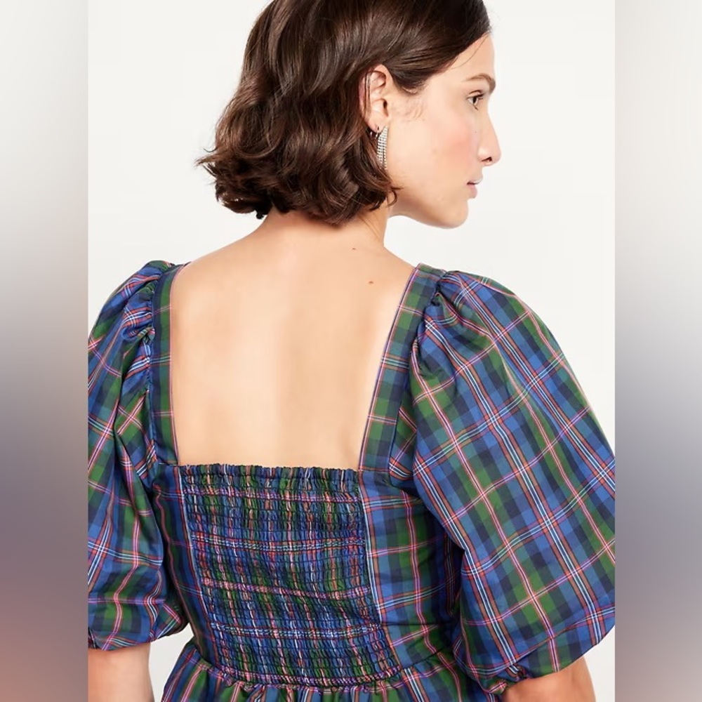 NWT! Old Navy Puff-Sleeve Plaid Fit & Flare Taffeta Mini Dress - Multiple - Picture 4 of 10